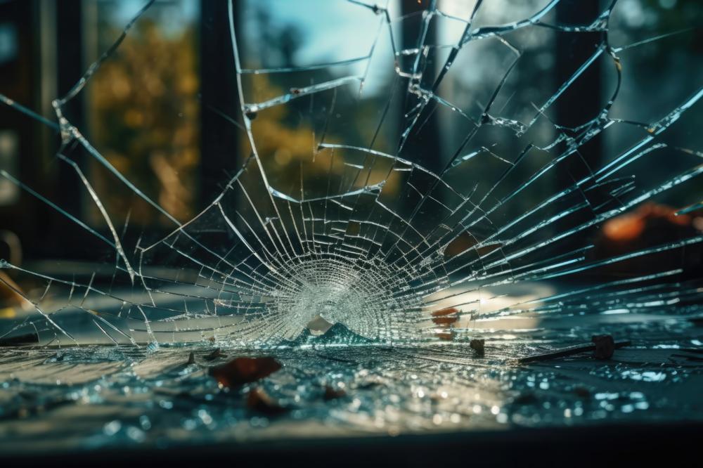 Vitrage cassé à Couzon‑au‑Mont‑d'Or